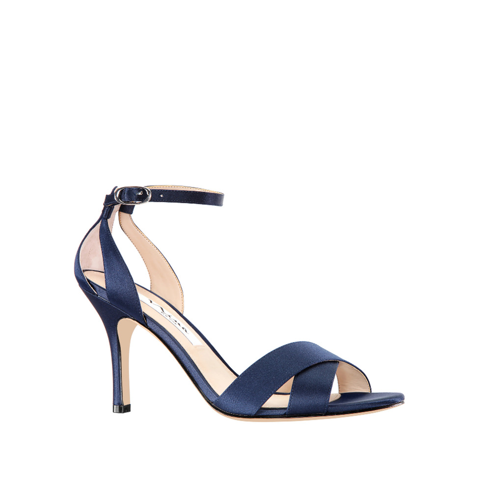 Nina Women's Venus Crisscross Stiletto Evening Sandals, Navy Satin Size 7.5M